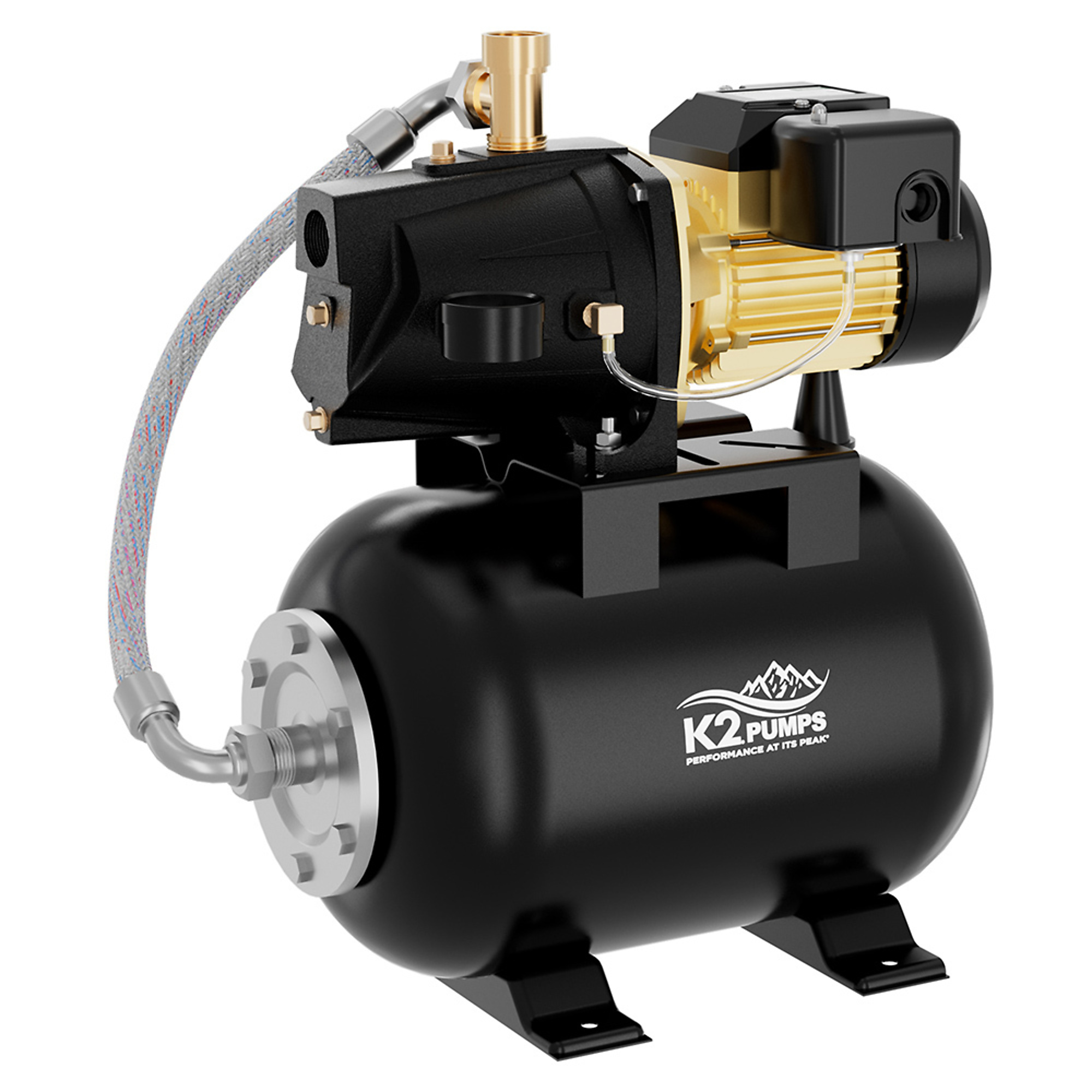 K2 1/2 HP Shallow Well Jet Pump with 6 Gallon Tank, Max. Flow 432 GPH, Port Size 1 in, Model# WPS05002TK
